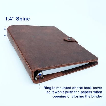 Fan&Ran Lined Leather Journal, 100 Sheets of College Ruled Paper 5.5"x8.5", 3-Ring Mini Binder, Interior Pockets, Refillable - style: Lined (100 Sheets)