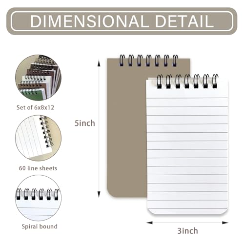 KTOJOY 8 Pack Small Pocket Notebook Small 3x5 Spiral Notepads With Lined Pages, Small Top Spiral Notebook Little Mini Memo Steno Note Pads for Outdoor Home Office College School