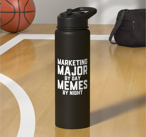 Marketing Major By Day Memes By Night Marketer Joke Student Stainless Steel Insulated Water Bottle - color: Black