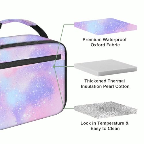 Kids Lunch Box for Boys Girls Lunch Bag Insulated Durable Lunchbox Children Lunch Tote Bag for School Pink Starry Sky - color: Pink Starry Sky