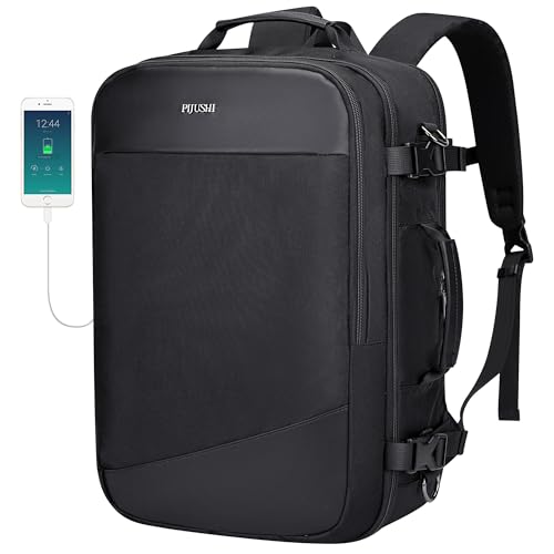 PIJUSHI 3-In-1 Carry On Travel Backpack for Women Men, Fits 16" Laptop | Convertible Duffel/Shoulder Bag with USB Port, Wet Pocket, TSA-Friendly 180° Opening for Airport/Commute/Daily - color: Black