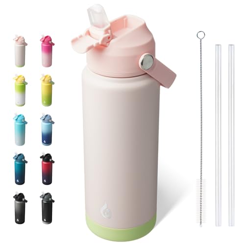 BJPKPK Water Bottle with Straw Lid, 24oz Vacuum Insulated Water Bottles, Metal Stainless Steel Thermo for Sports, Travel, BPA Free Leak Proof Thermo, Cups, Flasks, Tumblers,Pearl Pink - color: Pearl Pink, size: 24 Ounces