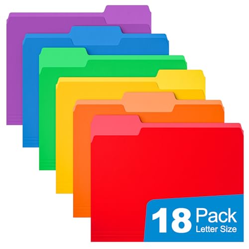 HABGP 18 Pack Manilla Folders 8.5 x 11 Inch, 1/3-Cut Tab Colored File Folders Letter Size, Paper File Folders, Manila Folders Home Office School Supplies for Documents Files, 6 Assorted Colors - size: 18 Pack