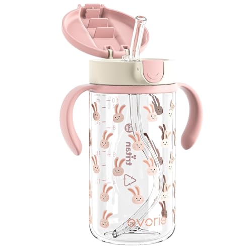 Evorie Tritan Spill Proof Toddler Straw Sippy Cup, 10 oz for Baby and Toddlers 1-3 Years Old, No Spill Straw Water Bottle with Removable Handles, Ideal for School, BPA-Free, Pink Rabbit - color: Pink Rabbit