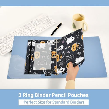 Halloween Ghost Pencil Pouches for 3 Ring Binder, Zipper Binder Pencil Case, 2 Pack Clear Window Case Bag for Office Organizers - color: Halloween Ghost