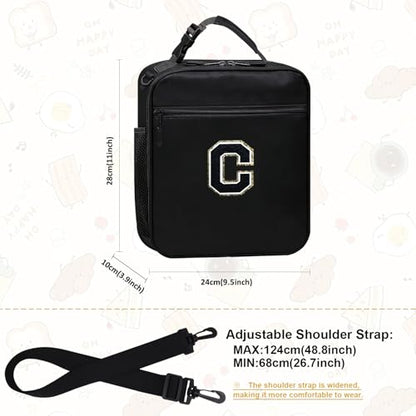 Lunch Bag Kids Lunch Box Containers for Adult Women Men Girls Boys School Work Picnic Travel, Insulated Lunch Tote Bag for Food Cooler with Water Bottle Holder Handheld Shoulder Strap Black C - color: 02-Black C