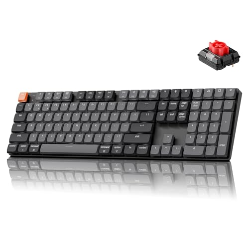 Keychron K5 Version 2 Wireless Bluetooth 5.2 Mechanical Keyboard, Low Profile Milk POM Switch 100% Full-Size Layout QMK Programmable, White Backlit with Shine-Through Keycaps for Mac Windows Linux - color: White Backlight Red Switch