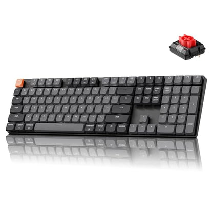 Keychron K5 Version 2 Wireless Bluetooth 5.2 Mechanical Keyboard, Low Profile Milk POM Switch 100% Full-Size Layout QMK Programmable, White Backlit with Shine-Through Keycaps for Mac Windows Linux - color: White Backlight Red Switch