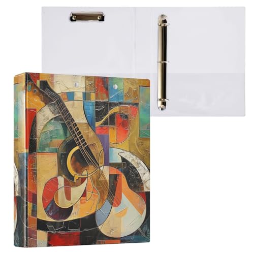 Abstract Guitar Abstract Modern Art 3 Ring Binder 1.5" Decorative D-Ring Binder with Clipboard&3 Clear Pockets, Holds 200 Sheets A4 Size Paper Waterproof Binders for School Home Office - color: Art Paint Guitar, size: ‎12.4x10.63x2.36 Inch-1 Pack