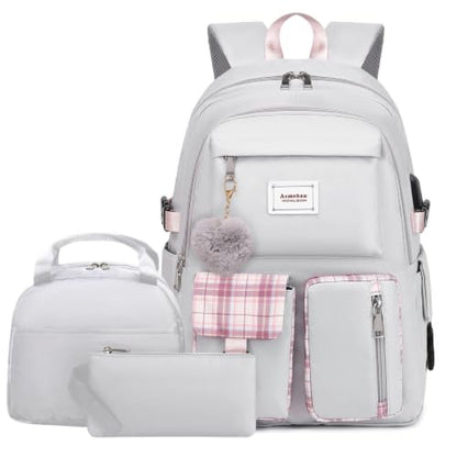 Acmebon Girl Roomy Fashion Laptop Backpack Set Casual Daypack Set for Women Grey - color: Grey