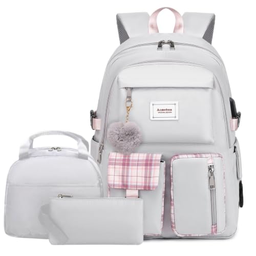 Acmebon Girl Roomy Fashion Laptop Backpack Set Casual Daypack Set for Women Grey - color: Grey