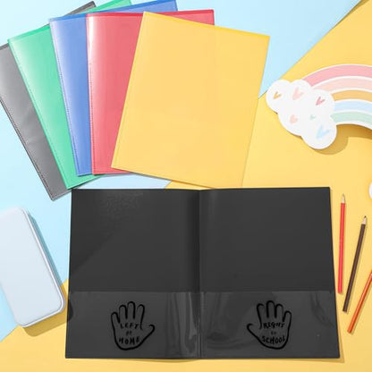 Henoyso 24 Pcs School to Home Folder with Pocket Plastic Heavy Duty Clipboard Folder with Clear Front Pocket Homework Take Home Folders for School Students Parent Teacher Communication(Black) - color: Black