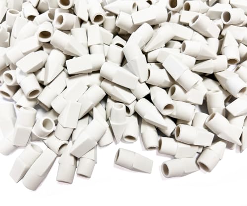 Pencil Cap Erasers 500-Pack Premium White Top Bulk Erasers Toppers for Office, Art and Exams - color: White