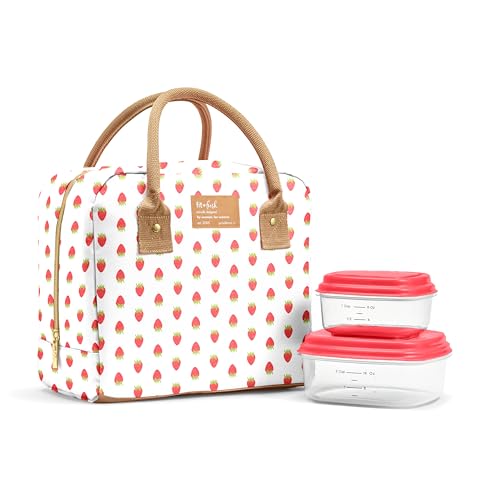 Fit & Fresh Bloomington Lunch Bag for Women - Insulated Large Lunch Box for Work with Containers, Leak-Resistant, Stain-Resistant, Zipper Closure, Strawberry - color: Strawberry
