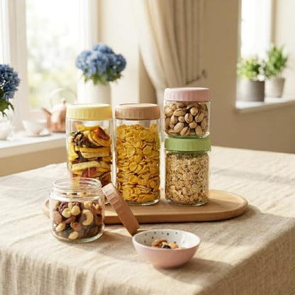 SHOWIN Overnight Oats Containers with Lids, 24oz Glass Jars with Lids 2 pcs, Apricot, Wide Mouth Mason jars for Salad, Yogurt, Snacks, Meal Prep - color: Camel, size: 24oz-2pc