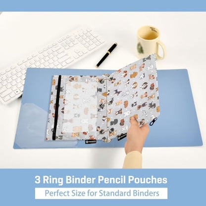 Cute Dog Pencil Pouch for 3 Ring Binder, Binder Pencil Pouches with Clear Window Zipper Pencil Case for Office College Supplies, 2PCS (B0319) - color: B0319