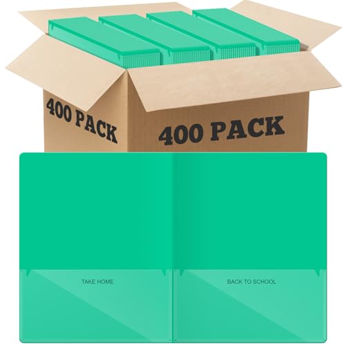 Henoyso 400 Pcs Take Home Folders 2 Inside Pockets, Parent Teacher Communication Folder for Students Homework with Clear Front Pocket Heavy Duty, School Classroom Supplies, 11.8 x 9.45 Inch (Green) - color: Green