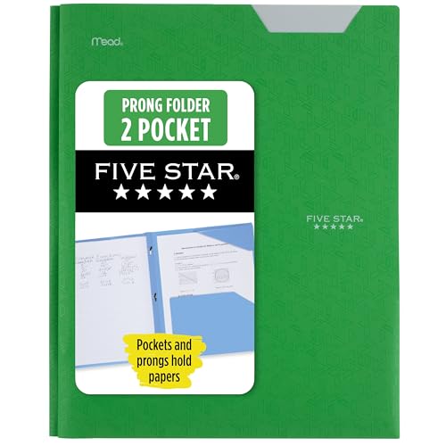Five Star 2-Pocket Folder, Plastic Folder with Stay-Put Tabs and Prong Fasteners, Holds 8-1/2" x 11" Paper, Forest Green (72111) - color: Green, size: 1 Count (Pack of 1)