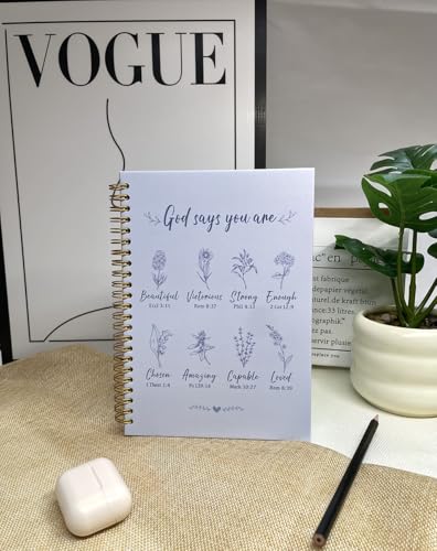 Christian Spiral Notebooks For Women - Bible Study Prayer Journal Dairy With God Says,140 Pages,Hardcover Coil-Bound Subject Notebook College Ruled,Inspirational Gifts For Church Members Journals For Writing, A5(5.8"X8.3") (Blue) - color: Blue