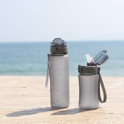 OLDLEY Kids Water Bottle for School, 17 oz (2 lids) BPA-Free Reusable Leak-proof Durable Tritan Plastic Water Bottles with Straw & Chug Lids, Anti-dust Spout Cover (Grey) - color: Grey, size: 16.9 Ounces