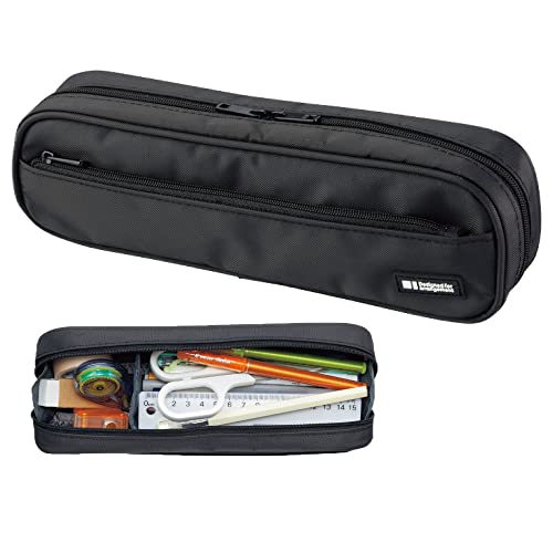 LIHIT LAB Large Capacity Zipper Long Pencil Case For School Office College, Big Capacity Pencil Bag Holder Adults Teen Boys Girls, Travel Cosmetics Storage, Jet Black (A7552-124) - color: Jet Black