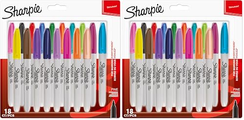 SHARPIE Permanent Markers | Fine Point | Assorted Fun Colours | 18 Count (Pack of 2) - color: Standard colours assortment, size: 1 Count (Pack of 36)