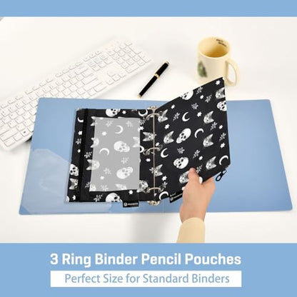 Skull Cat Moon Gothic Pencil Pouches for 3 Ring Binder, Zipper Binder Pencil Case, 2 Pack Clear Window Case Bag for Office Organizers - color: Skull Cat