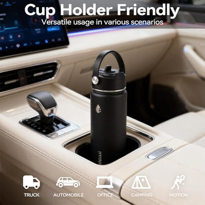 Stainless Steel Water Bottle with Straw Lid, 18oz Insulated Vacuum Bottle with Carrying Loop, Dishwasher Safe，uitable for use in schools, Offices, and outdoor activities (BLACK) - color: Black