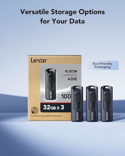 Lexar 32GB 3-Pack Flash Drive A30E USB 3.2 Gen 1, USB Drive up to 100MB/s, Storage Expansion and Backup for PC and Mac Systems - size: 32GB
