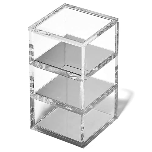 OfficeGoods 3-Tier Stackable Acrylic Holder- Stylish Desk Organizer and Storage for Office or Home – Transparent Square Design with Silver Metal Base - color: Silver, size: Square