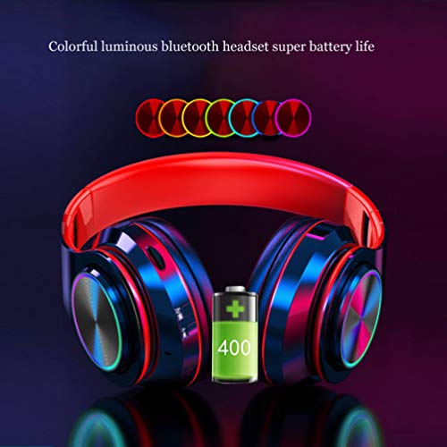 Bluetooth Over Ear Headphones, LED Lights Headphones with Built-in Mic, Light Weight, Bluetooth 5.0, Wireless Foldable HiFi Stereo Headphones for Classroom/Home/Office/PC/Mobile Phone (Black red) - color: Black