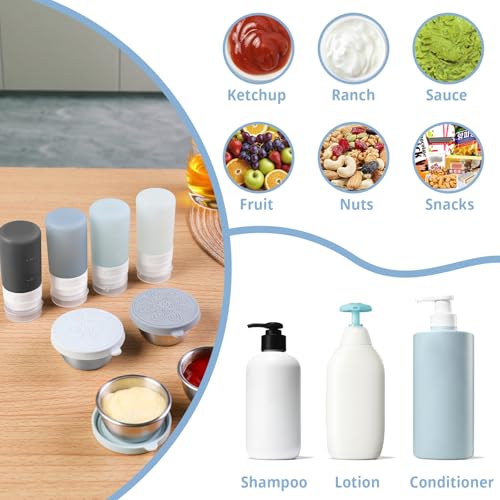 MICEBAY 8-Pack Salad Dressing Container To Go, 2-oz Silicone Small Condiment Squeeze Bottles and 1.6 oz Stainless Steel Sauce Containers Cups, Leakproof Condiment Containers with Lids for Lunch Box - color: Gray, size: 2-oz