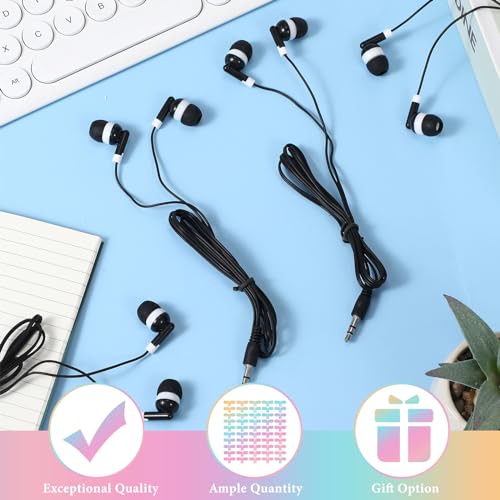 50 Pack Earbud Bulk Headphone for Classroom Earphone Earbud with Wire Individually Bagged Wired in Ear Buds(Black) - color: Black