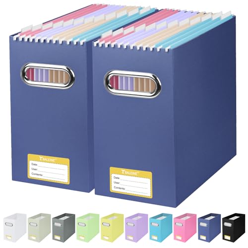 BALEINE File Organizer Box, Cardboard File Folder Organizer with Handle for Letter Size, Portable Collapsible Hanging Filing Box for Home Office Document Storage (2 Pack, Navy) - color: Navy, style: 2PK (Slim)