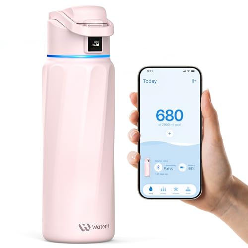 WaterH BOOST Smart Water Bottle Tracker with Reminder to Drink Water, 32oz | Double Wall Vacuum Insulated Stainless Steel, BPA-Free, Leakproof, Smart App Tracking, Travel-Friendly Wide Mouth for Office - color: Pink, size: 32 Ounces