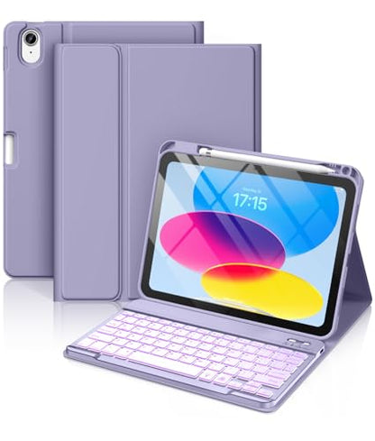 Hamile for iPad 11th 10th Generation Case with Keyboard - 7 Colors Backlit Wireless Detachable Folio Keyboard Cover with Pencil Holder for iPad 11-inch A16 2025 10th Gen 10.9 Inch 2022 (Lavender) - color: Lavender