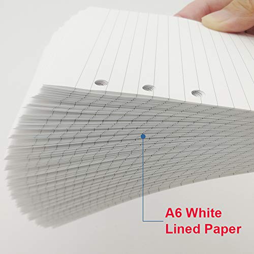 A6 Lined Refill Paper, 100 Sheets/200 Pages Loose Leaf Paper for Filofax Person Binders, 6 Holes Punched, 100gsm Ruled White Filler Paper, 3.75'' x 6.75'' - size: 100 Sheets