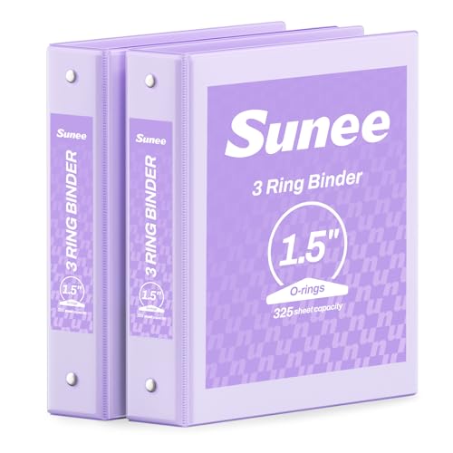 SUNEE 3 Ring Binder 1.5 Inch 2 Pack, Clear View Binder Three Ring PVC-Free (Fit 8.5x11 Inches) for School or Office Supplies, Purple - color: Purple, size: 1.5 Inch