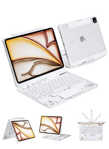 Keyboard Case for iPad Pro 13-inch (M5/M4, 2025/2024), 360° Rotating Clear Case with Multi-Touch Trackpad, 7-Color Backlit Keyboard, LCD Power Display, Pencil Holder, White - color: white, size: iPad Pro 13-in.(M4/M5)