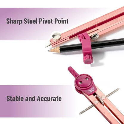 Mr. Pen- Metal Geometry Compass, Center-Wheel Design | Precision Drafting Compass with Pencil for School & Technical Drawing, Draws Circles up to 11 Inches Diameter - color: Rose Gold