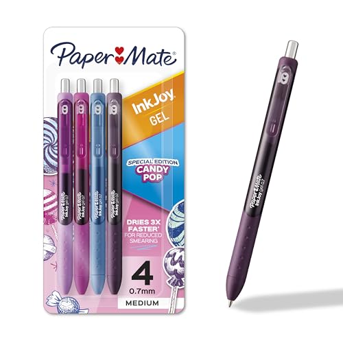 Paper Mate InkJoy Gel Pens, Candy Pop Special Edition, Medium Point (0.7mm), Retractable, Assorted Colors, 4 Count - Fun Office Supplies, Writing, Journaling - size: 4 Count (Pack of 1)