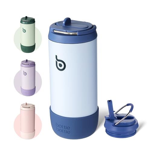 BOTTLE BOTTLE Kids Water Bottle 12 oz for Boys Girls blue | Insulated Water Bottles with Leak Proof Lid,Silicone Boot, Straw Cup for School Sports Travel,Gifts - color: Blue