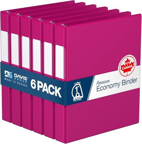 Premium Economy 6-Pack 3-Ring Binders for School or Office, D-Ring Binders, 1 Inch, Pink - color: Pink, size: 1 Inch