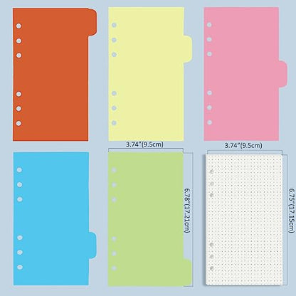 Harphia A6 6 Holes Binder Refill Value Set, 90sheets dotted loose leaf paper with stickers and dividers, planner inserts with binder pockets for A6 binder 6 holes refillable notebook,005dA6dot - color: Dot Paper Set, size: A6