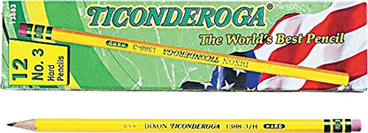 Ticonderoga Wood-Cased Pencils, Unsharpened, #3 H Hard, Yellow, 12 Count - size: 12 Count (Pack of 1), style: #3 Hard