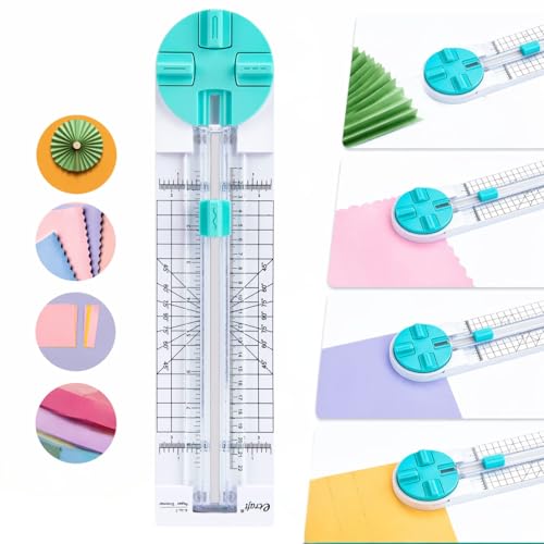 4 in 1 Paper Trimmer, Portable Safety Paper Cutter with Straight/Wave/Dotted/Scoring Blades, Mini Precision Craft Tool for Scrapbooking, Card Making, Photos, Kids DIY, School & Office(Blue)