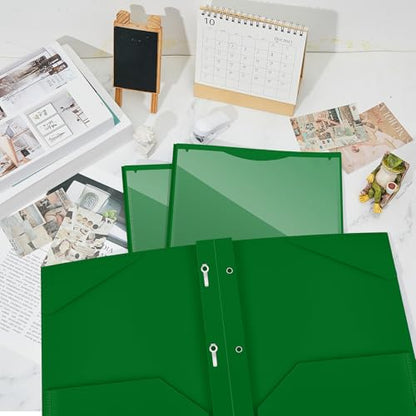 Henoyso 18 Pcs Plastic Folder with Clear Front Pocket and 3 Prong Plastic Folders with Card Slot Pocket Folders with Prongs for School Office (Dark Green) - color: Dark Green