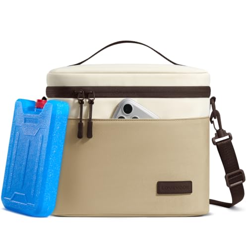 LOVEVOOK Insulated Lunch Box for Women Men, Reusable Lunch Bag for Work Picnic Beach College School, Leakproof Cooler Bag with Shoulder Strap & Ice Pack, Lunch Box/Bag for Mom Teacher Kids Girl Boy - color: Apricot - Beige, size: 9L