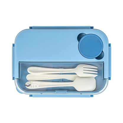 Restaurantware Bento Box 10 Count 44 Ounce Plastic Lunch Box With Cutlery, Leakproof Microwave-Safe Meal Prep Container Reusable Versatile Blue for Travel - size: 10 Count, style: 44 oz - Blue