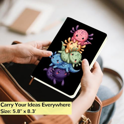Lovdazzles Pretty Leather Lined Journal Cute Axolotl Notebooks 200 Pages A5 Ruled Journaling Notebooks, Cute Notebooks for Girls, for Office School Home Supplies(5.8 x 8.3) - color: Multi 1725